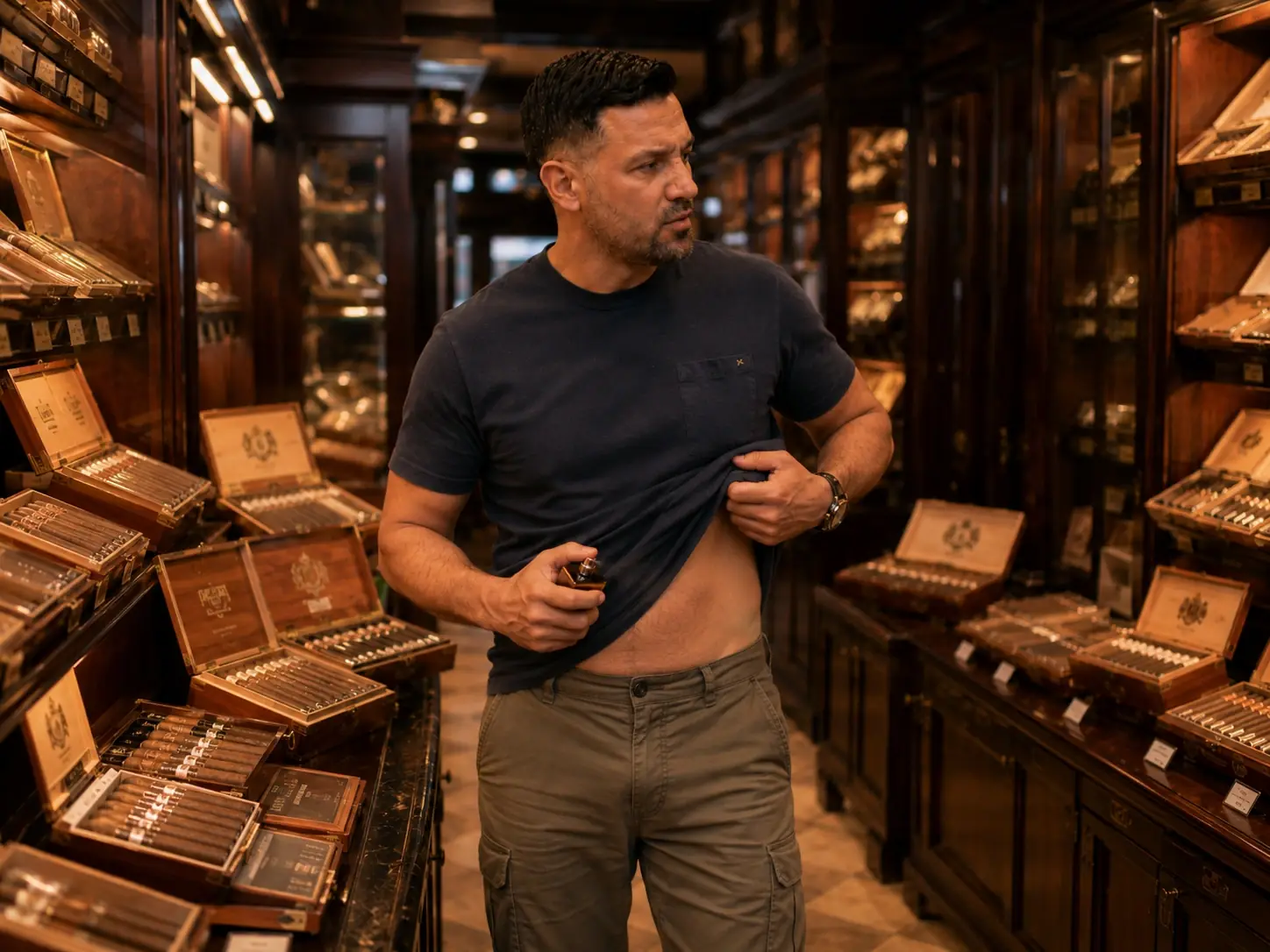 Well-maintained walk-in humidor interior — fragrance contamination disrupts the carefully controlled aromatic environment