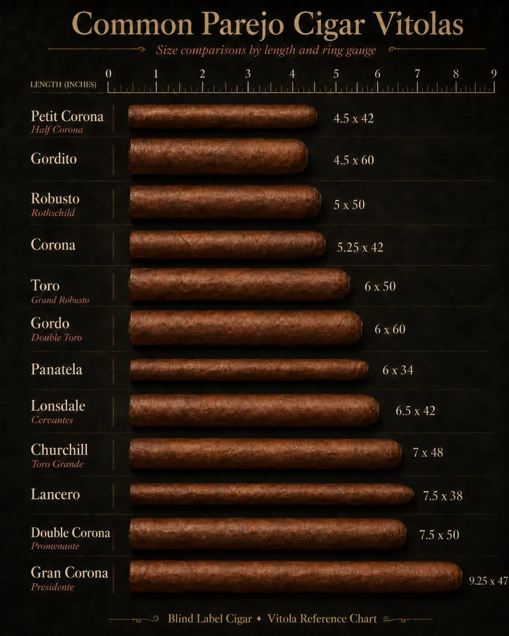 Same tobacco, different ride — vitola comparison chart